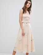 Three Floor Midi Dress With Frill Detail-pink