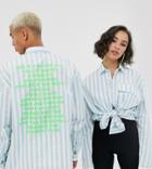 Collusion Unisex Oversized Stripe Shirt With Slogan - Multi