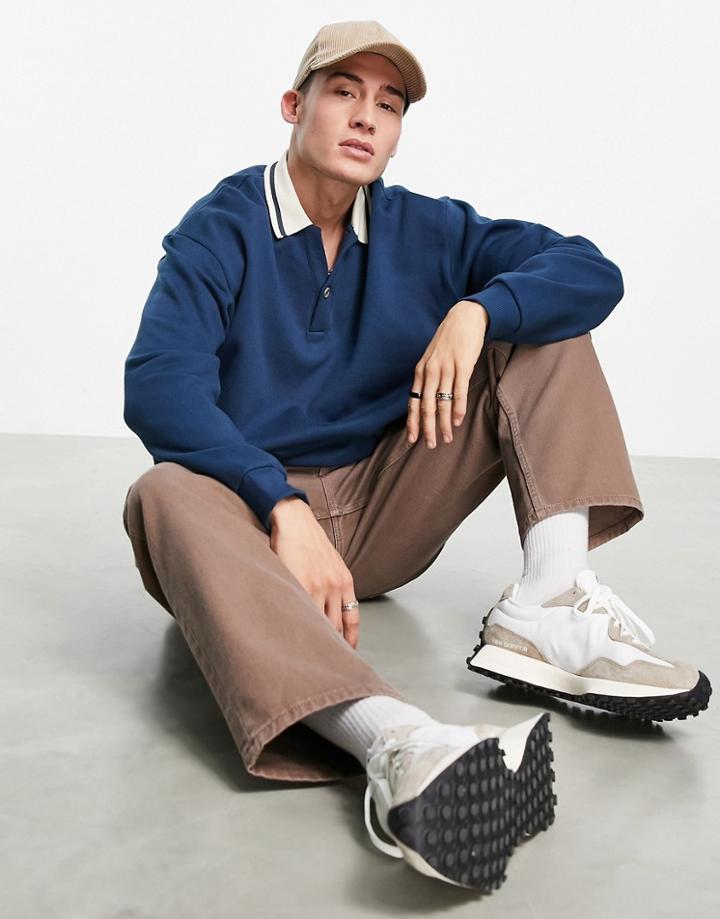 Asos Design Oversized Rugby Polo Sweatshirt With Tipping In Navy-blues
