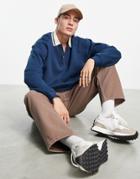 Asos Design Oversized Rugby Polo Sweatshirt With Tipping In Navy-blues