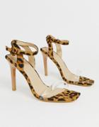 Truffle Collection Clear Strap Barely There Heeled Sandals In Leopard
