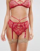 Asos Sofia Eyelash Strappy Lace Suspender - Red