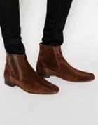 Asos Boots In Brown Suede With Double Zip - Brown