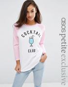 Asos Petite Exclusive Top With Contrast Sleeve And Cocktail Club Print - Multi