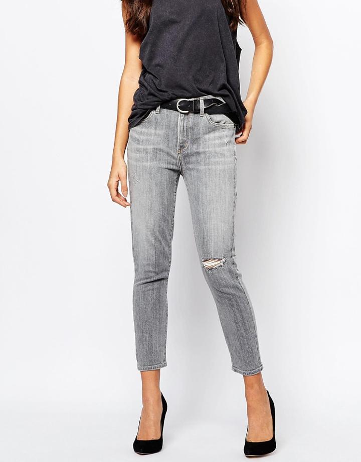 A-gold-e Sophie Ankle Grazer Skinny Jeans With Ripped Knee - Gray