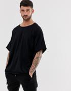 Asos Design Oversized T-shirt With Raw Neck In Black - Black
