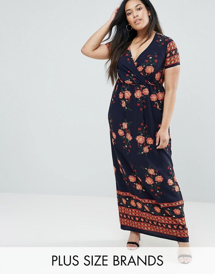 Club L Plus Maxi Dress In Floral Border Print - Black