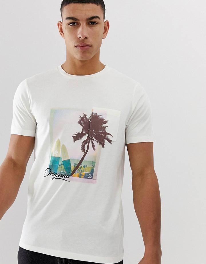 Jack & Jones Originals T-shirt With Washed Beach Graphic - White