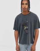 Heart & Dagger Acid Washed T-shirt With Print - Gray