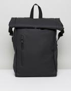 Asos Roll Top Backpack In Rubberised Finish With Internal Laptop Pouch - Black