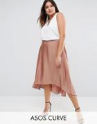 Asos Curve Midi Skirt In Satin With Splices - Pink