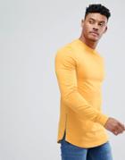 Asos Muscle Longline Sweatshirt With Side Zips & Curved Hem In Yellow - Yellow