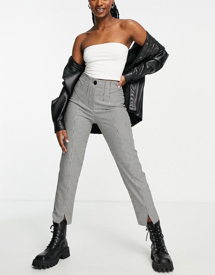 River Island Houndstooth Check Side Split Tailored Pant In Black - Part Of A Set