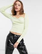 Asos Design Sweater With Sweetheart Neckline In Lime Green
