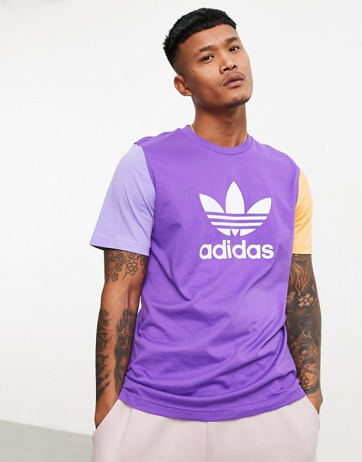 Adidas Originals T-shirt In Purple Color Block With Large Logo-green