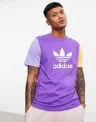 Adidas Originals T-shirt In Purple Color Block With Large Logo-green