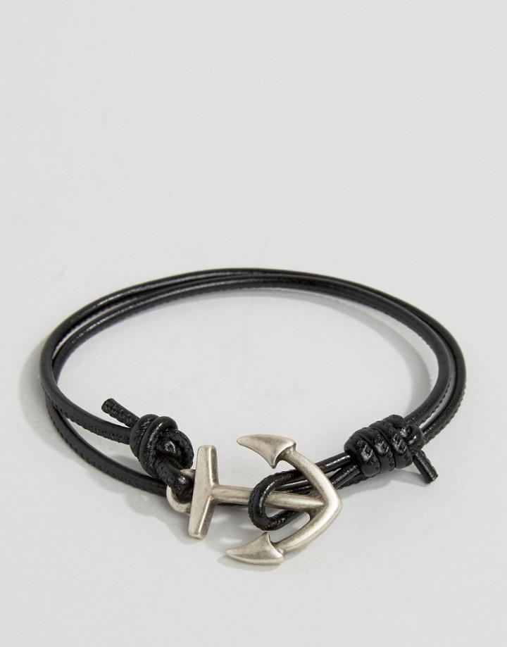 Asos Anchor Triple Wrap Bracelet In Black - Black