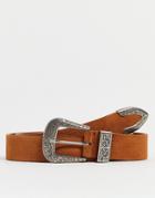 Asos Design Suede Waist And Hip Western Belt In Tan-brown