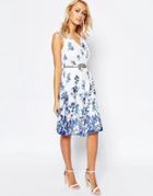 Little Mistress Wrap Front Dress In Border Floral Print - White