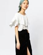 Monki Ruffle Off The Shoulder Top - White