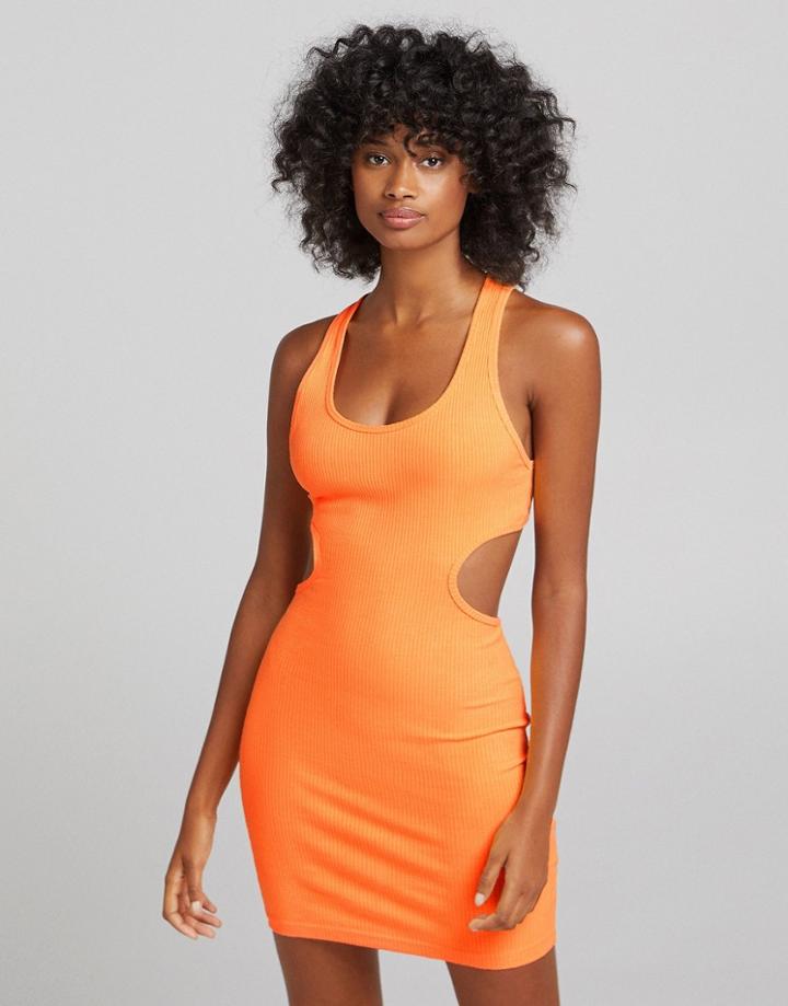 Bershka Cut-out Side Detail Body-conscious Dress In Orange
