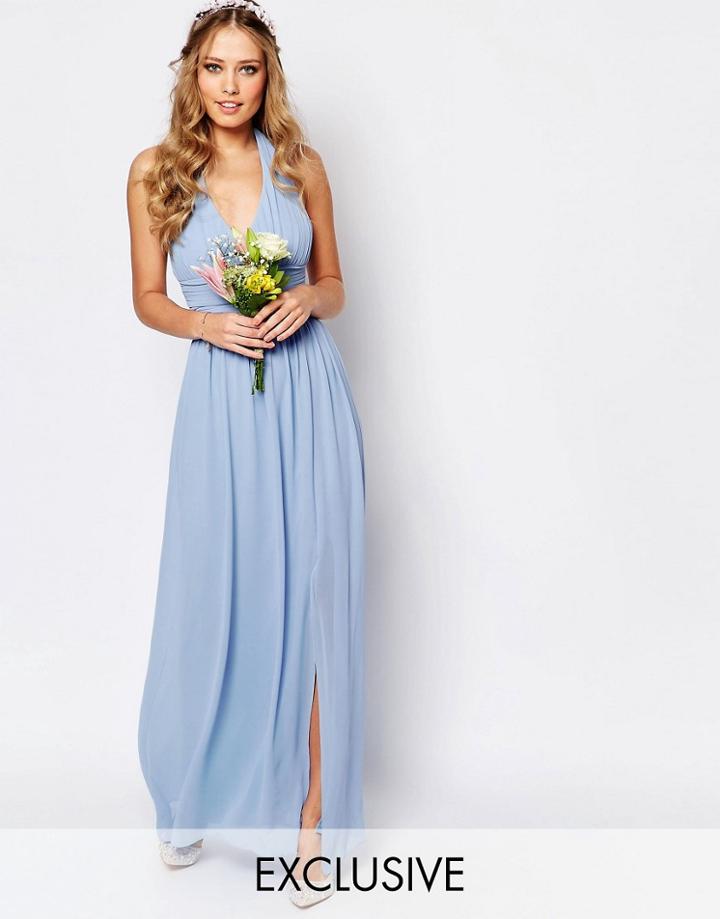 Tfnc Wedding Halter Chiffon Maxi Dress - Cashmere Blue