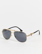 Versace Aviator Sunglasses With Gold Brow Bar In Black