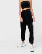 Stradivarius Velvet Sweatpants With Piping Detail In Black