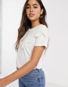 River Island Large Crochet Lace Collared T-shirt In White