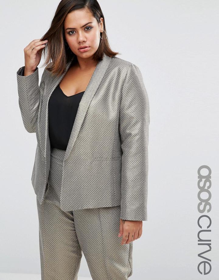 Asos Curve Slim Blazer In Metallic Jacquard - Gold