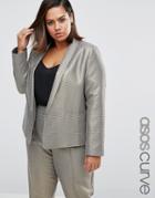 Asos Curve Slim Blazer In Metallic Jacquard - Gold