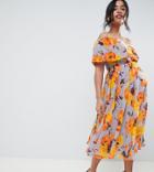 Asos Design Maternity Soft Bandeau Midi Dress In Floral Print - Multi