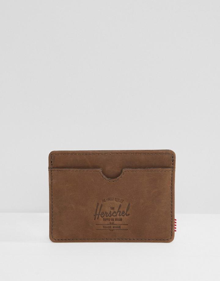 Herschel Supply Co Charlie Pebbled Leather Card Holder With Rfid - Brown