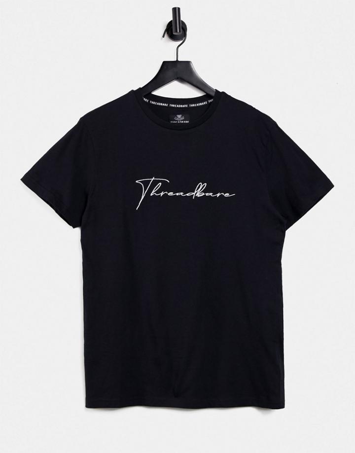 Threadbare Large Script T-shirt In Black