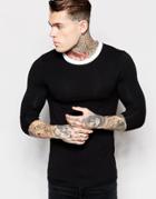 Asos Extreme Muscle 3/4 Sleeve T-shirt With Contrast Necktrim In Black - Black
