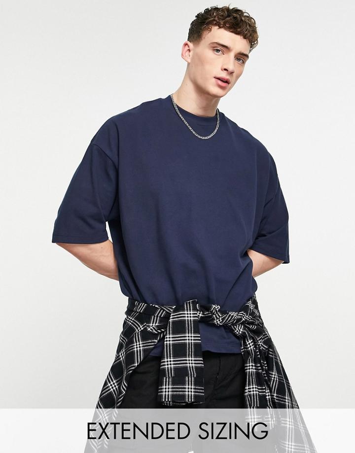 Asos Design Oversized Pique T-shirt In Navy