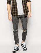 Asos Super Skinny Jeans With Rips - Mid Gray