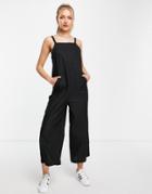 Topshop Lightweight Wide Leg Jumpsuit With Pockets In Black