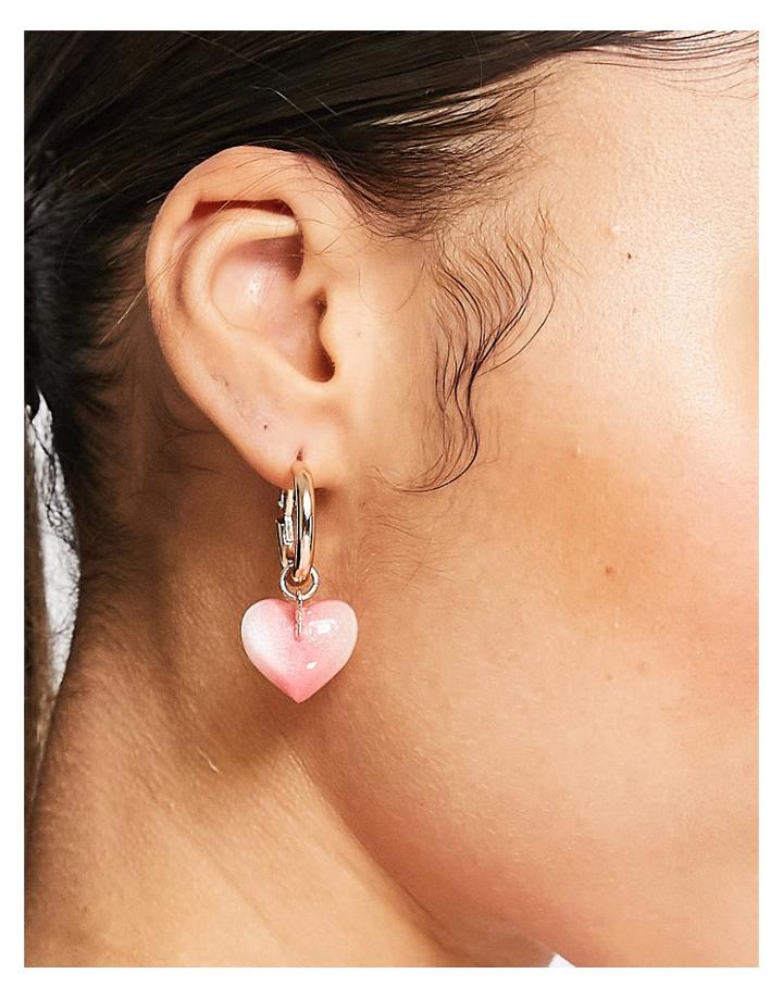 Monki Heart Hoop Earrings In Pink