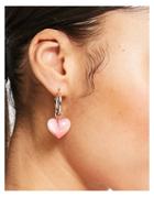 Monki Heart Hoop Earrings In Pink