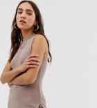 River Island Knitted High Neck Tank In Taupe - Brown