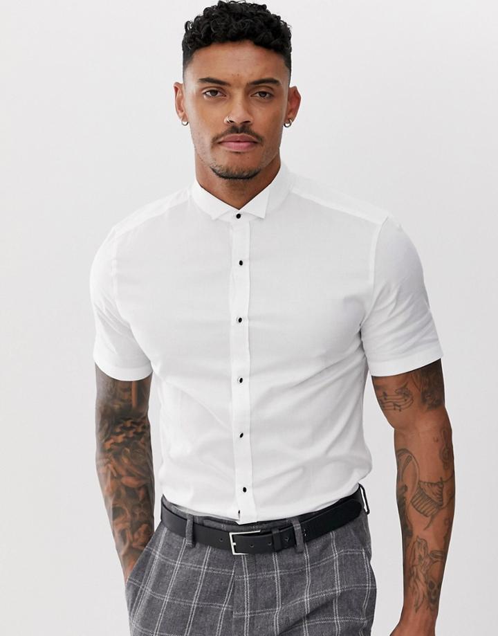 Asos Design Skinny Fit Smart Shirt With Stud Buttons - White