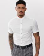 Asos Design Skinny Fit Smart Shirt With Stud Buttons - White