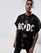 Asos Acdc Extreme Oversized Band T-shirt With Bleach Splatter - Black