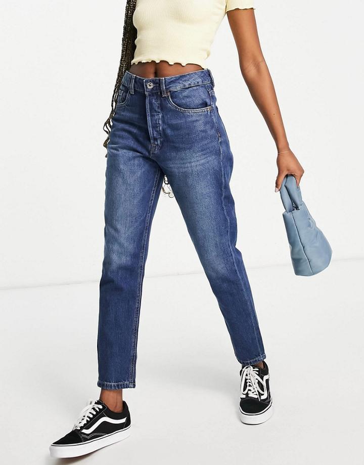 Stradivarius Mom Fit Vintage Jeans In Dark Wash-blues