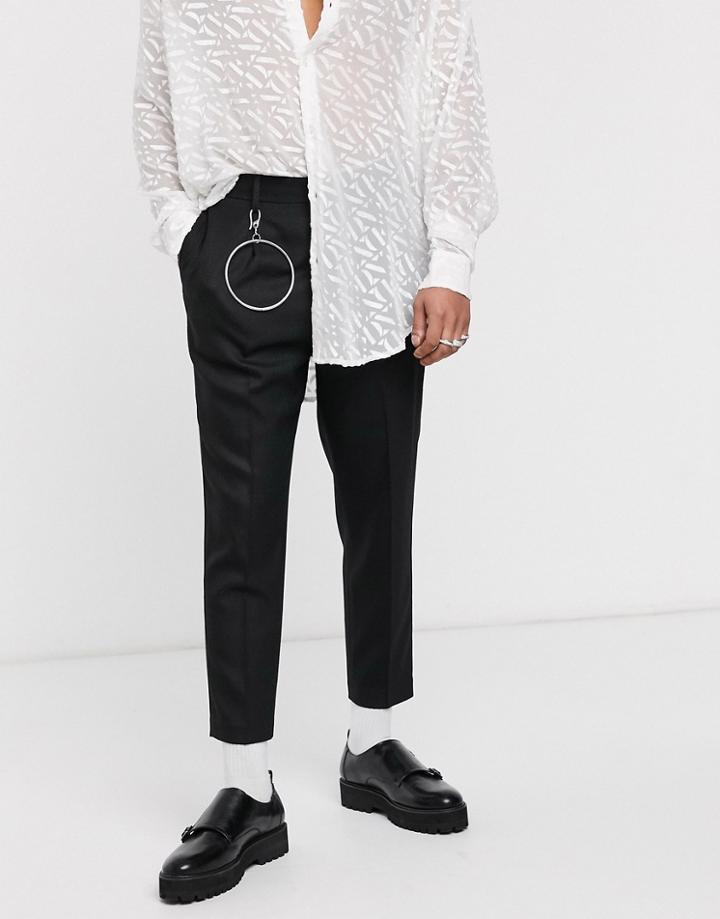 Asos Edition Tapered Black Jacquard Pants With Metalwork