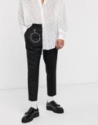 Asos Edition Tapered Black Jacquard Pants With Metalwork