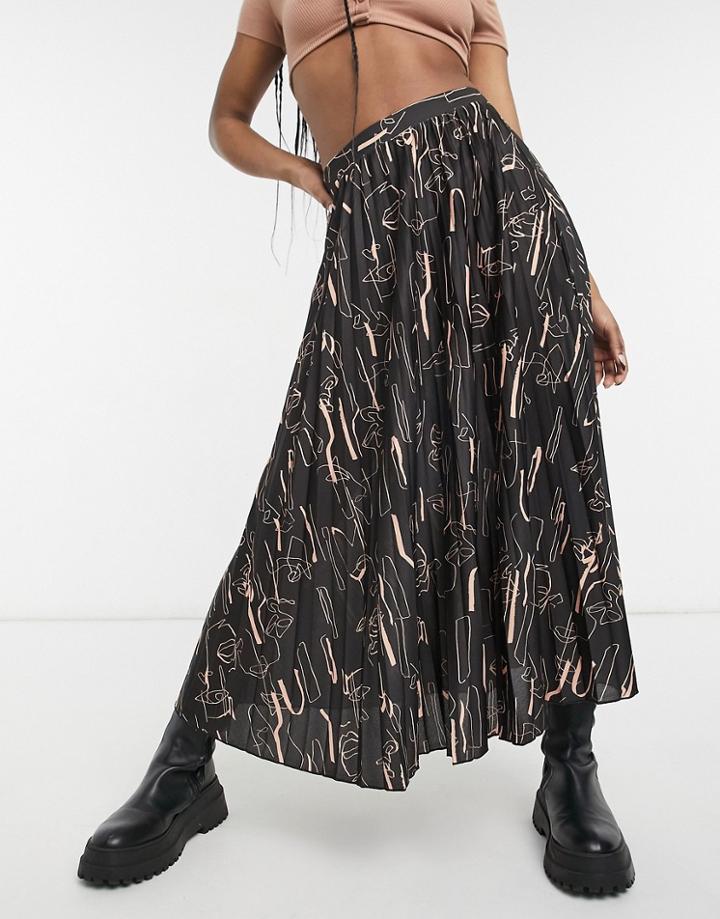 Asos Design Jersey Pleated Midi Skirt In Abstract Print-multi