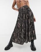 Asos Design Jersey Pleated Midi Skirt In Abstract Print-multi