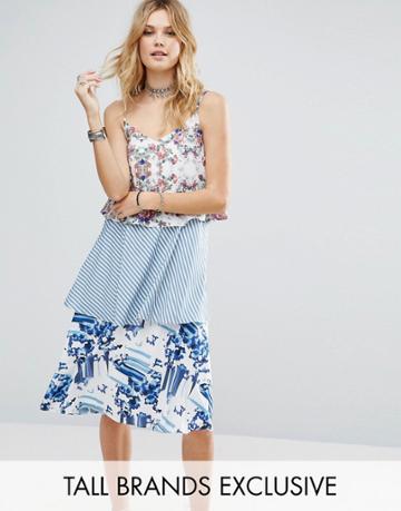 White Cove Tall Allover Printed Layered Cami Strap Swing Dress - Multi